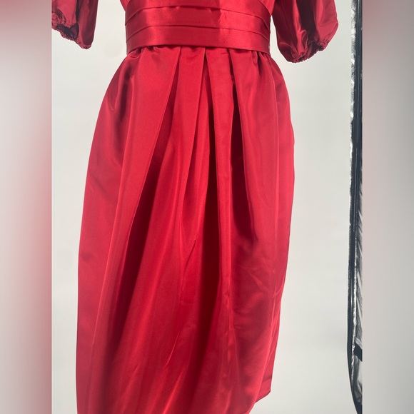 Rare 1980s Ruby Red Donna Morgan Satin Puff Sleeve Cocktail Dress - Picture 12 of 16